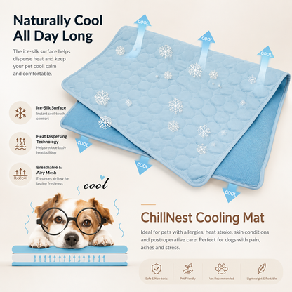 ChillNest Cooling Mat for Dogs & Cats | Self-Cooling Pet Bed Pad