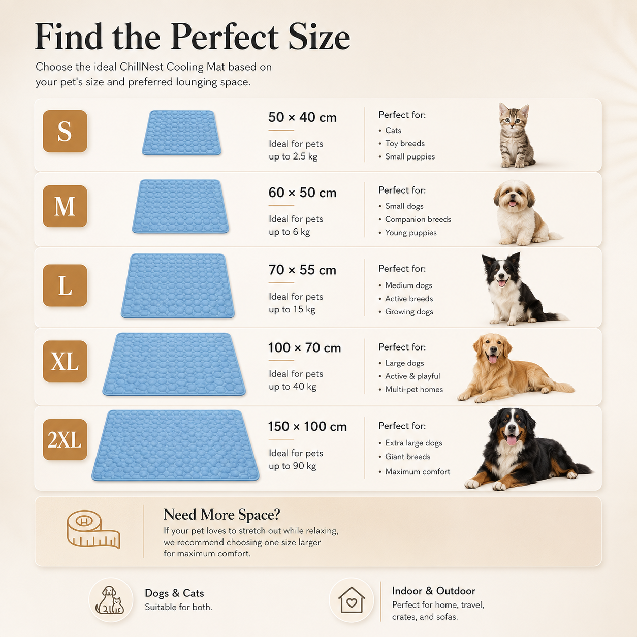 ChillNest Cooling Mat for Dogs & Cats | Self-Cooling Pet Bed Pad